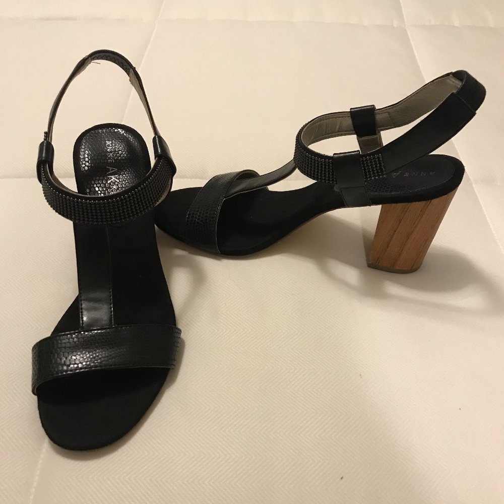 Black sandals; Anne Klein; block heel